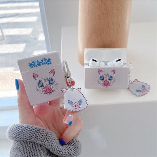 Japan Anime funny pig head Keychain pendant Earphone Case For Apple AirPods 1 2 3 Pro Wireless headset Box Protective Cover capa