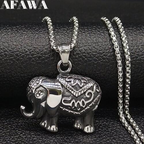 Elephant Stainless Steel Choker Necklace Men Women Silver Color Chain Long Necklaces Pendants Jewelry cadenas para hombre N19066