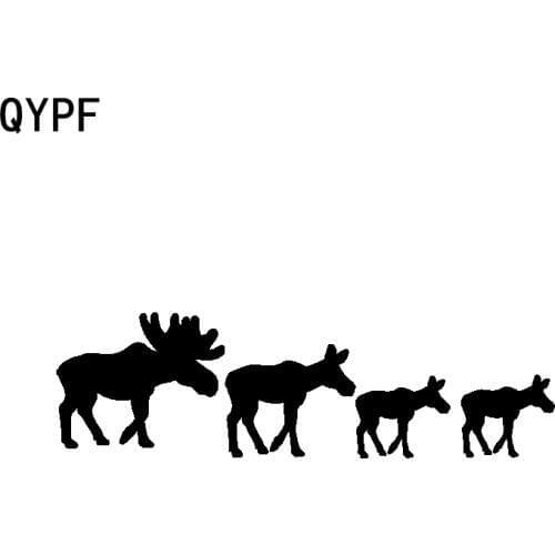 QYPF 16.6CM*4.9CM Interesting Moose Family Vinyl High-quality Car Sticker Decal Black Silver C15-3228