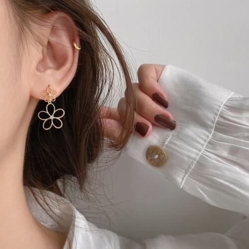 Sun Flower Drop Earrings Zircon For Women French Vintage Korean Fashion Design Trendy High Quality Female Party Jewelry BOYULIGE