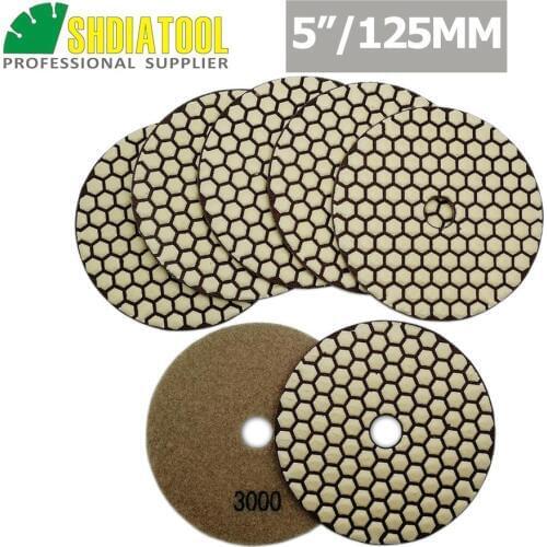 SHDIATOOL 7pcs 125MM/5" #3000 B Diamond Dry Polishing Pads Diameter Resin Bond Flexible Sanding Disc For Granite Marble Ceramic