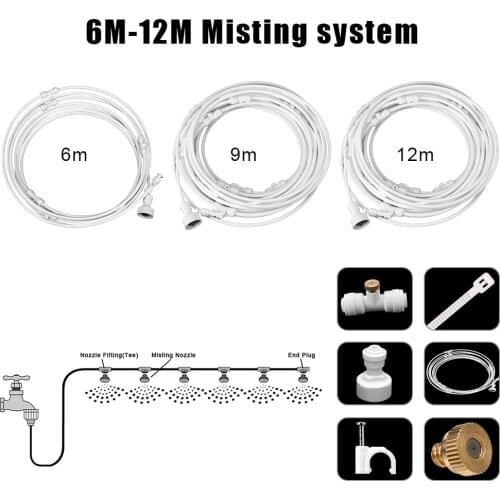 6M/9M/12M Water Fog Sprayer System Garden Watering Irrigation Mister Nebulizer Sprinkler Patio Cooling Mist System