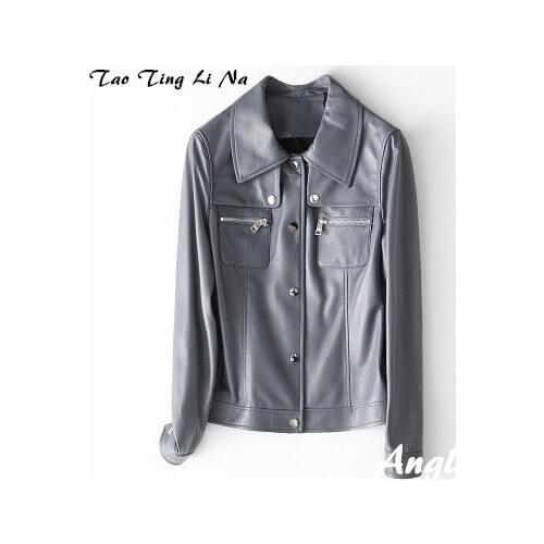 Top brand Women Spring 2020 Genuine Real Sheep Leather Jacket H11 high quality