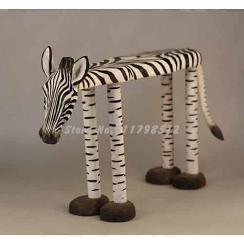 Solid wood hand-carved large animal zebra shoe changing stool porch shoe stool adult stool makeup stool hallway stool