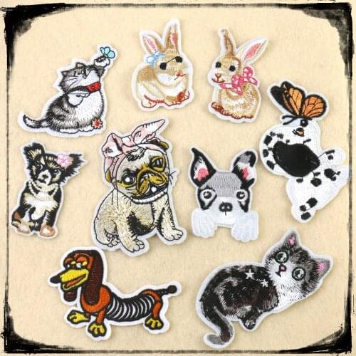 Dog Cat Rabbit Embroidery Cloth Stickers Golden Badge Stickers DIY Clothing Bags Shoes Cute Animals Decoration Patch Accessories