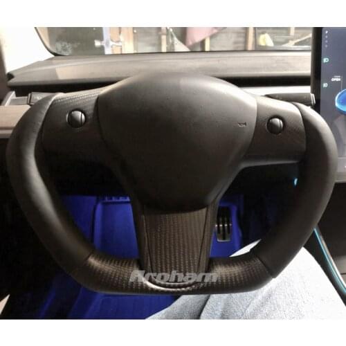 Yoke steering wheel Matte Carbon Fiber With Leather Pilot Shape Styling Replacement For Tesla Model 3 2017 2018 2019 2020 2021