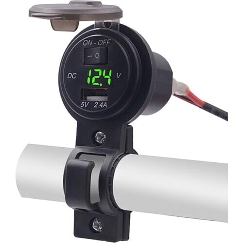 Motorcycle Phone USB Charger with Switch Waterproof 2.4A Digital Display Voltmeter 12V-24V Car Boat Motorcycle Charger C