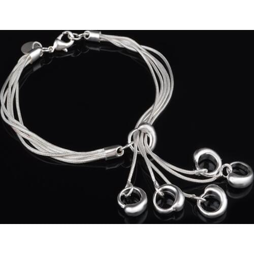 Multilayer Snake Chain Round Pendant Bracelet Bangles For Women Silver Plated Charm Cuff Jewelry Gift Dropshipping