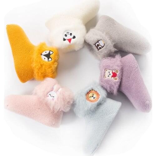 Winter thickened cartoon embroidered high tube baby socks girls boys non slip floor children newborn velvet snow socks