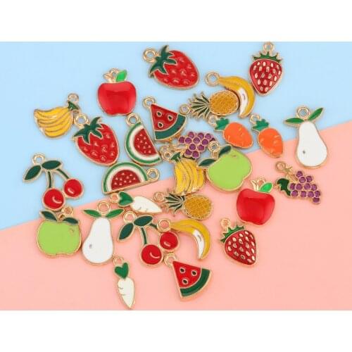 10pcs/lot Enamel Charms for Earrings Drop Oil Pendants Necklaces Fruit Pineapple Banana Orange Charms Handmade Jewelry Making