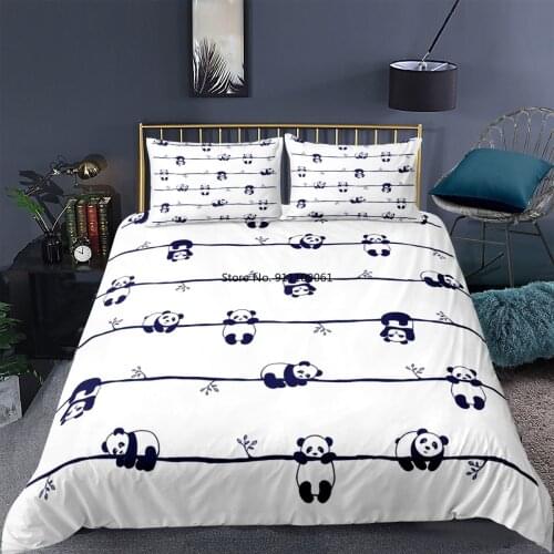 2-3Pcs Cartoon Panda Pattern Duvet Cover Set Kids/Children Soft Bedding Set Boys Girls Bedspreads Comforters Green Bamboo Bed
