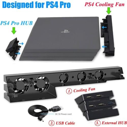 2 in 1 PS4 Pro Console Cooler Cooling Fan + 5 External USB HUB for Sony Playstation 4 Play Station 4 PS 4 Pro Accessories