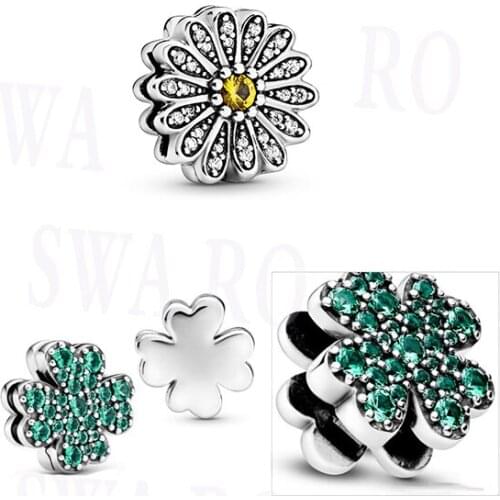 2020 High Quality New Silver 925 Reflexions Sparkling Daisy Pave Four Leaf Clover Clip Pendant Original DIY Woman Jewelry Gift