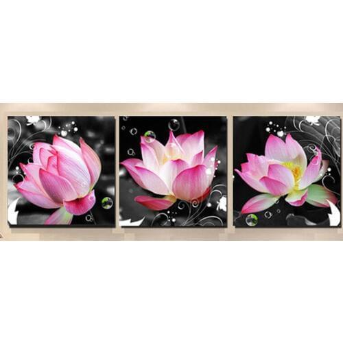 3 pcs set lotus flower diy diamond painting square drill diamond embroidery mosaic modern triptych home decoration 3d painting
