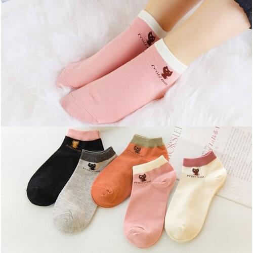 5 pairs Four seasons ladies cotton ankle socks women short cat tide short socks female simple socks wholesale