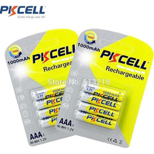 8Piecs PKCELL NIMH 1.2V 1000mAh AAA Rechargeable Battery 3A Batteries for toys and flashlight