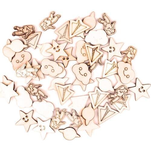 Handmade Wooden Crafts Accessory Home Decoration Scrapbooks Painting DIY Mix Clouds stars astronaut Wood Ornaments 23-25mm 20pcs