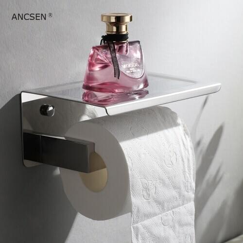 Toilet Paper Holder Sanitary Paper Roll Holder Paper Towel Holder Mobile Phone Bathroom Multi-function Shelves Mirror Polished