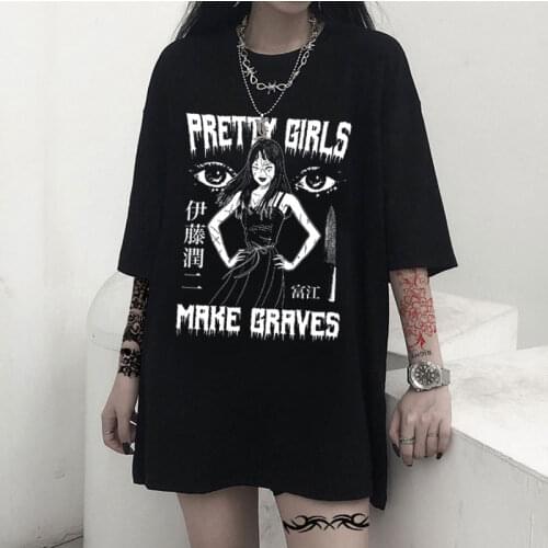 Harajuku T-shirt Womens Anime Print Japanese Hokkien Horror Manga Short Sleeve T-shirt Womens Vetement Femme 2021 y2k t shirts