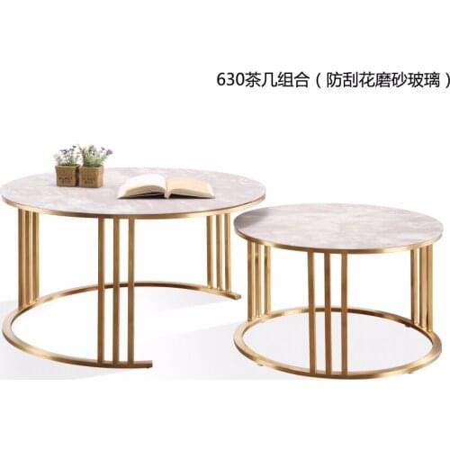 0608CJ630 Granite scratch-resistant frosted glass surface stainless steel frame combination round tea table coffee table