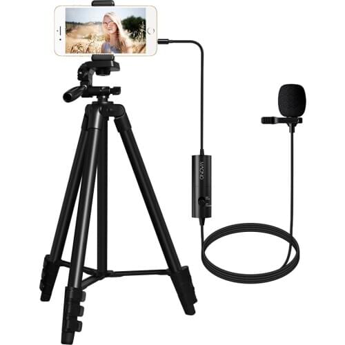 MAONO AU-100T Lavalier Microphone Phone Tripod Condenser Clip-on Lapel Mic with Tripod Stand for Recording YouTube Video Podcast