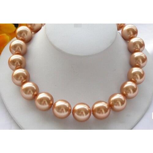 BEUTIFUL20mm champagne round SOUTH SEA SHELL PEARL NECKLACe