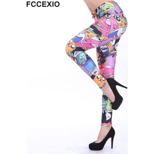 FCCEXIO Summer New Animated Cartoon Pattern 3D Print Women Sexy Plus Size Leggins Casual Workout Fitness Pants Sports Legging