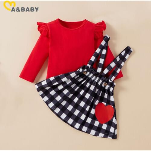Ma&Baby 6M-4Years Valentines Day Toddler Kid Baby Girl Red Outfits nfant Girl Red T shirt Plaid Tutu Skirts
