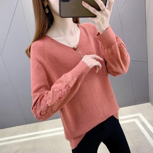 Small room 2 room 193324 on the shelf 】 pure color film of spring v-neck nail bead pullovers [1257] 50