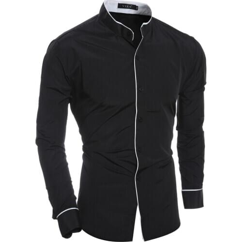 2018 Fashion Mens Brand Shirt Solid Slim Long-Sleeved Shirt Male Camisa Masculina Casual Stand collar Chemise Homme Dress shirt