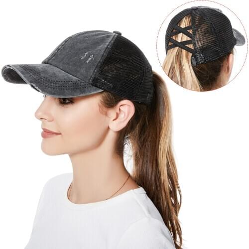 2020 New Pony tail baseball cap cross European and American new hat denim wash do old style outdoor sports cap woman sun hat