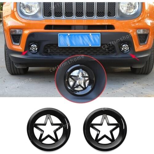 Black ABS Front Fog Light Lamp Cover Trim 2pcs For Jeep Renegade 2019+ Pentagram