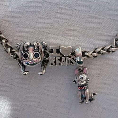 Mistletoe 925 Sterling Silver Cartoon Girl And Cat Charm Bead European Jewelry
