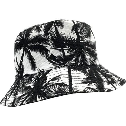 2020 Two Side Reversible Coconut Tree Bucket Hat Unisex Printing Hip Hop Hat For Women Men Panama Cap Summer Fisherman Hat