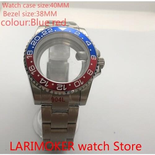 Suitable for NH35 NH36 Mingzhu 40mm sapphire glass 904L stainless steel case sealing bottom cover, with bezel blue red