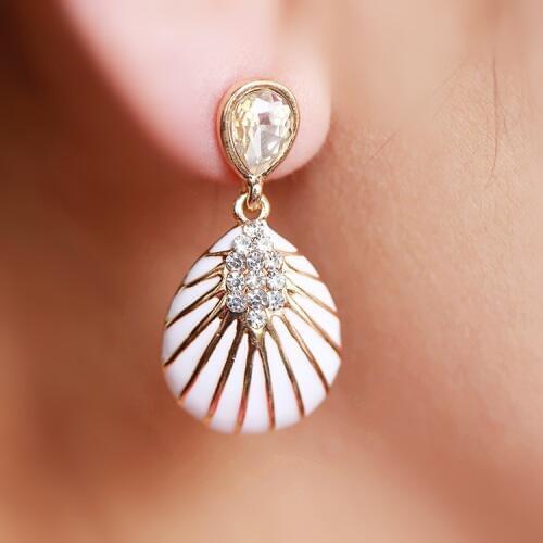 Non Pierced Clip on Earrings Statement Fashion Shell Ear Clips Bohemia Rhinestone Crystal Water Drop LongEarrings