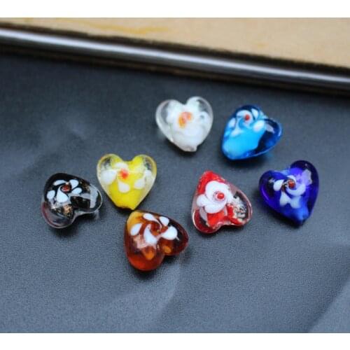 10pcs15mm Handmade Lampwork glass beads Heart Beads Flowers Multi-color Luminous for jewelry Bracelet Earring Necklace make DIY
