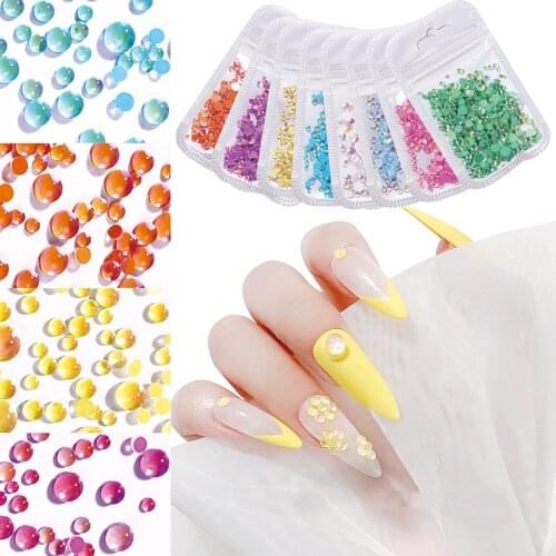 300pcs Nail Rhinestones Mermaid Round Glass Crystal Beads Mixed Size diamond Pearl Acrylic AB 3D Decorations 10 Colors New