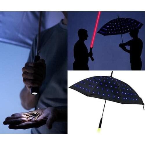 High quality LED parasol straight umbrella luminous long-handle clear parapluie led light uv umbrella with flashlight function