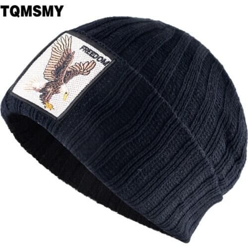 TQMSMY Skullies Beanies Men Winter Knitted Hats With Eagle Patch Knitting Streetwear Hip Hop Gorras Women Warm Bonnet Cap TBY
