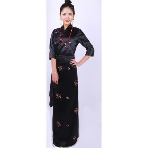Traditional Tibetan Clothing Spring Autumn Elegant Women Long Dress Classical Ethnic Stage Wear Tibet Robe Vintage Femme AA5322