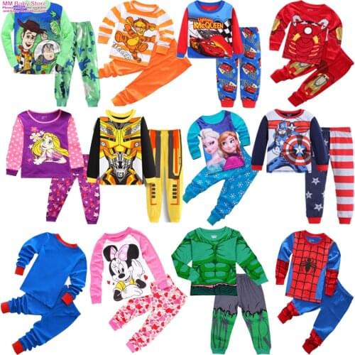 Spring Autumn Childrens Clothing Minnie Sets Boys Sleepwear Clothes Kids Spider Pajamas Set Baby Girls Cotton Cartoon Pijamas
