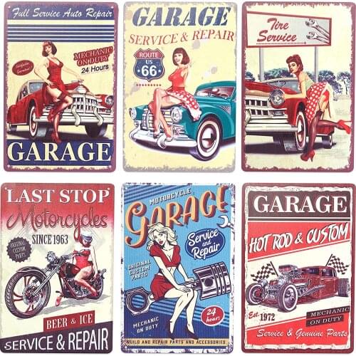 Okuna Outpost Vintage Metal Signs for Garage, Retro Wall Decor (8 x 11.8 in, 6 Pack)