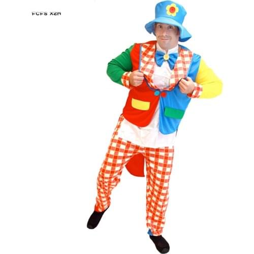 Funny Men Halloween Joker Costumes Adult Droll circus clown Cosplay Carnival Purim parade Masquerade Stage play Bar Party dress