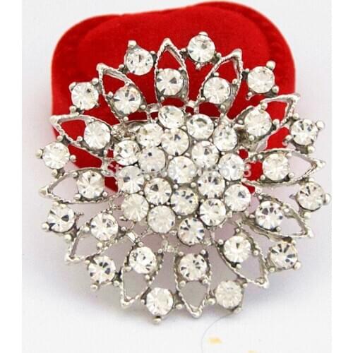 DHL FEDEX FREE SHIPPING VINTAGE STYLE RHODIUM PLATED FLOWER Sparkling Diamante Women Pin Brooches Wholesale