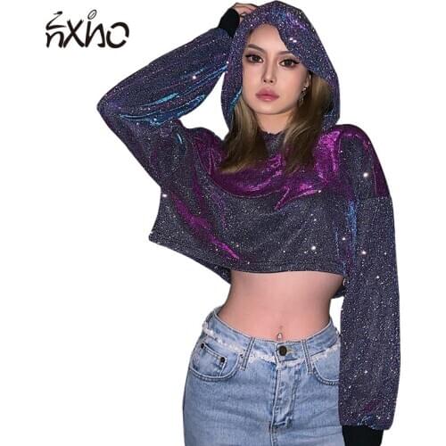 Women Hoodies Reflective Navel Short Tops Clothes Oversized Fashion Female Korean Style Cool Girl y2k Streetwear Hip-hop Hooded