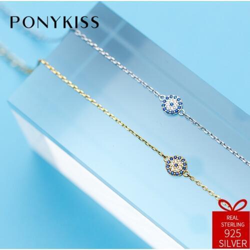 PONYKISS Trendy 100% 925 Sterling Silver Zircon Mysterious Eyes Bracelets Women Dance Party Delicate Jewelry Birthday Fine Gift