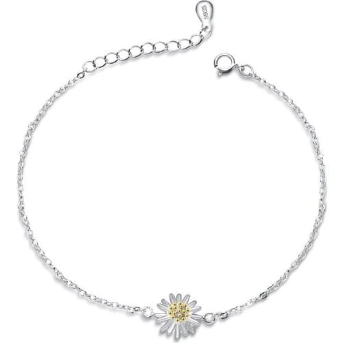 Fashion 925 Sterling Silver Daisy Flower Charm Bracelet For Women Elegant Bangles Simple Jewelry sl309