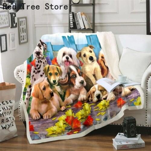 Animal 3D Print Dog Pets Plush Throw Blanket Sherpa Fleece Bedspread Blankets Vintage Bedding Square Picnic Travel Nap Cover