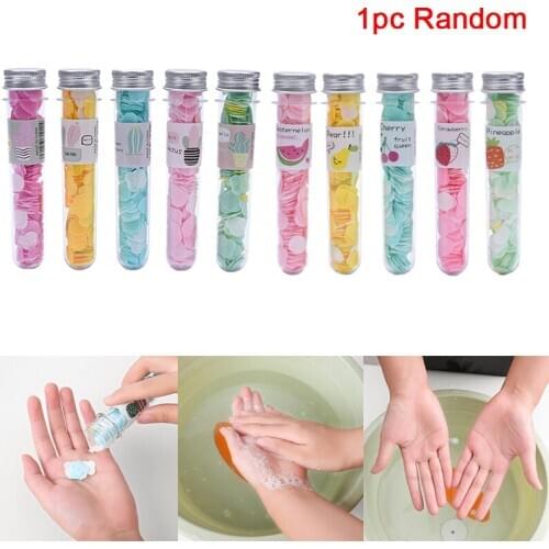 1Pcs(=1 Tube) Random Color Disposable Soap Sheets Travel Portable Soap Flakes With Storage Tube Household Bathroom Supplies